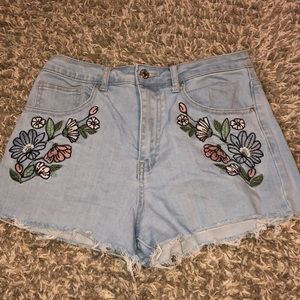 Embroidered Denim Shorts